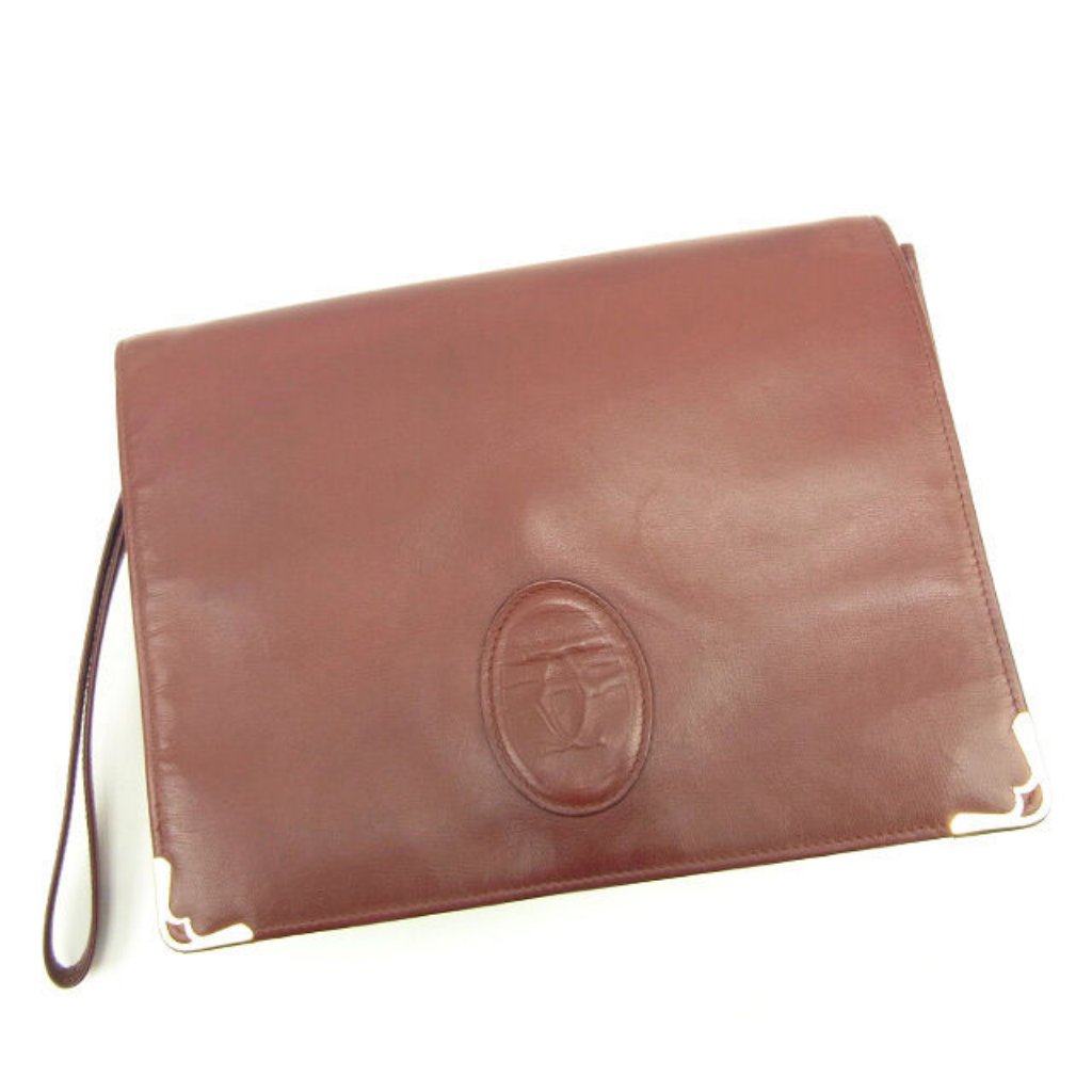 Auth Cartier Clutch Bag Mastline Red Gold Woman Unisex